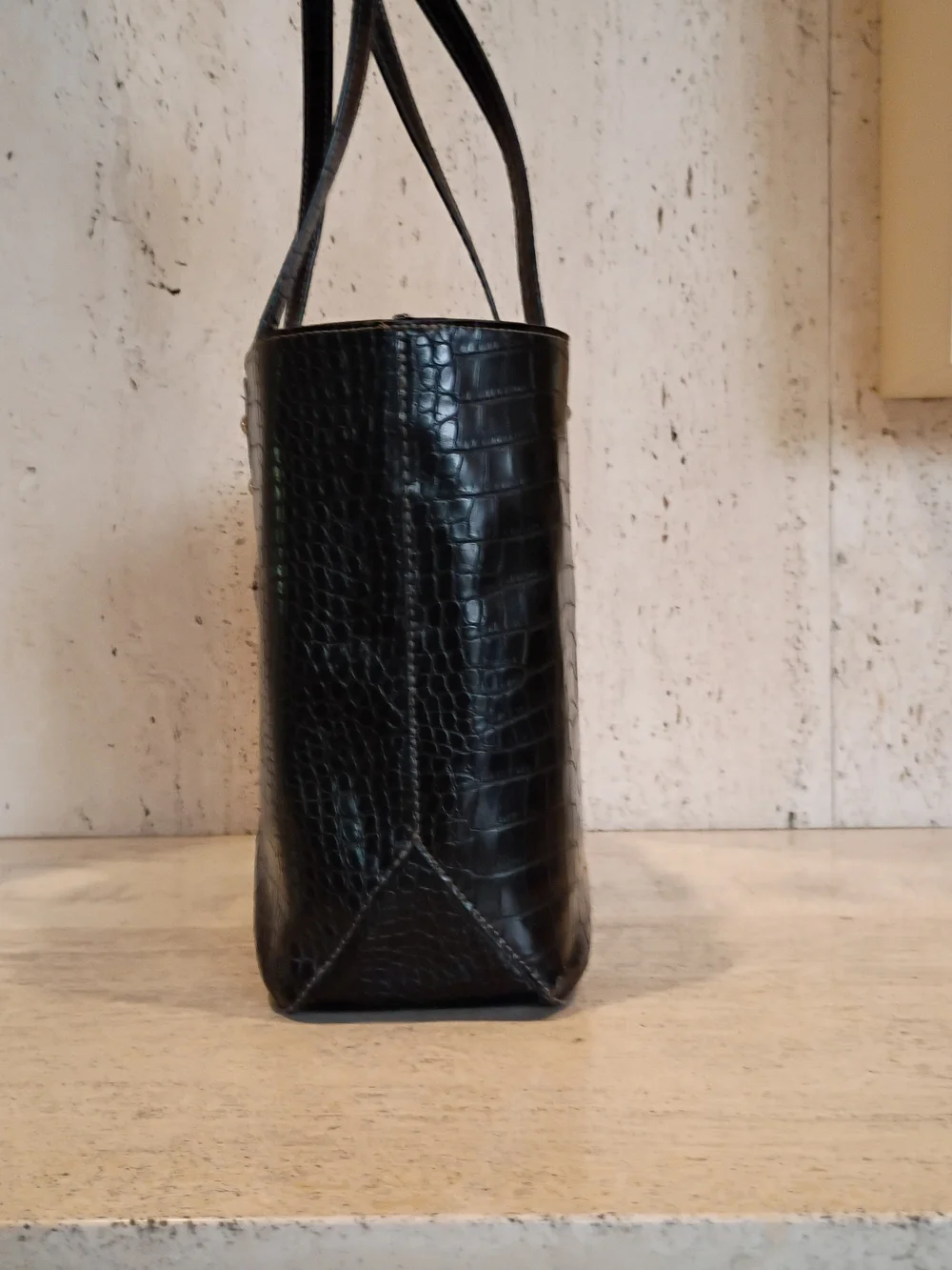 Chaps Black Croc-Embossed Tote with Matching Wristlet